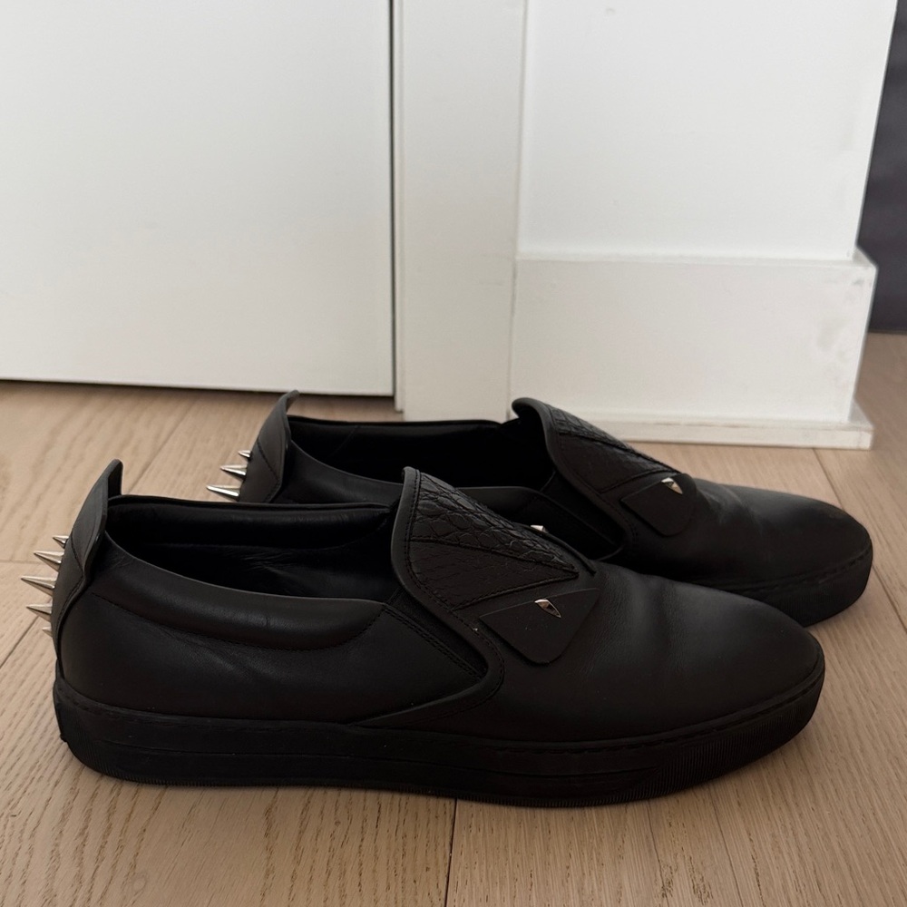 Fendi Black Leather Loafers with Spiked Detail